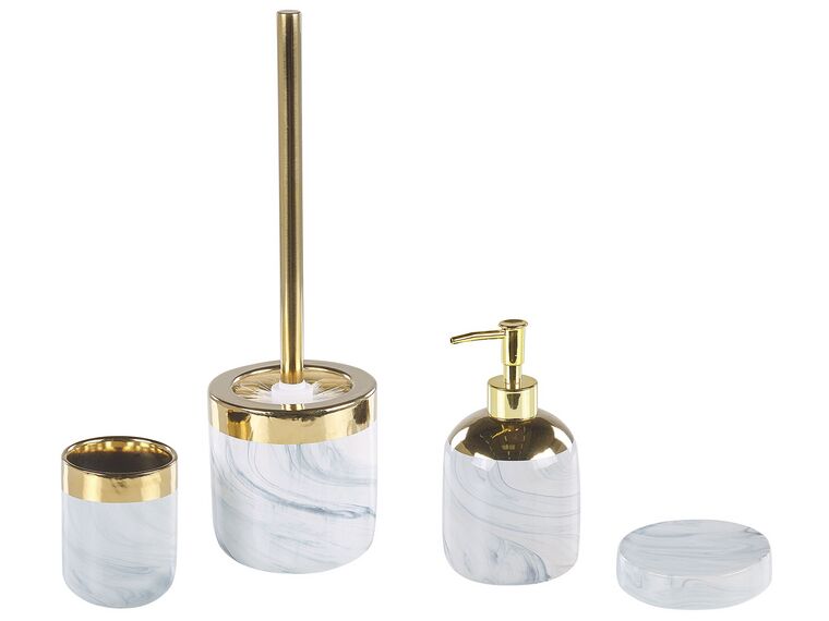 Ceramic 4-Piece Bathroom Accessories Set White with Gold HUNCAL_788541