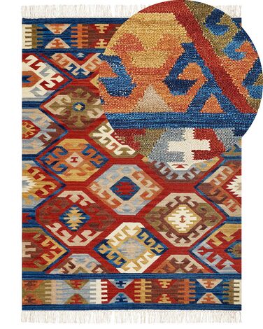 Alfombra kilim de lana rojo/marrón/azul 160 x 230 cm JRVESH