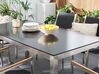 Hatszemélyes étkezőasztal fekete üveglappal és fekete textilén székekkel GROSSETO_764027