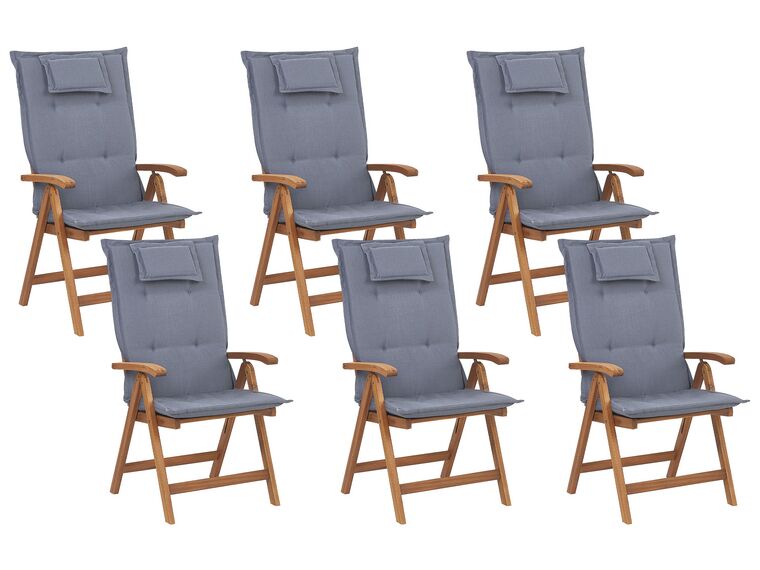 Set di 6 sedie da giardino in legno con cuscini blu JAVA_788405