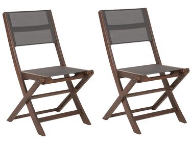 Set di 2 sedie da giardino in legno scuro e fibra tessile grigio scuro CESANA