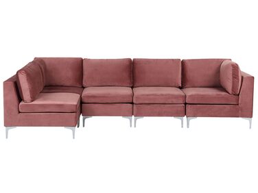 Right Hand 5 Seater Modular Velvet Corner Sofa Pink EVJA