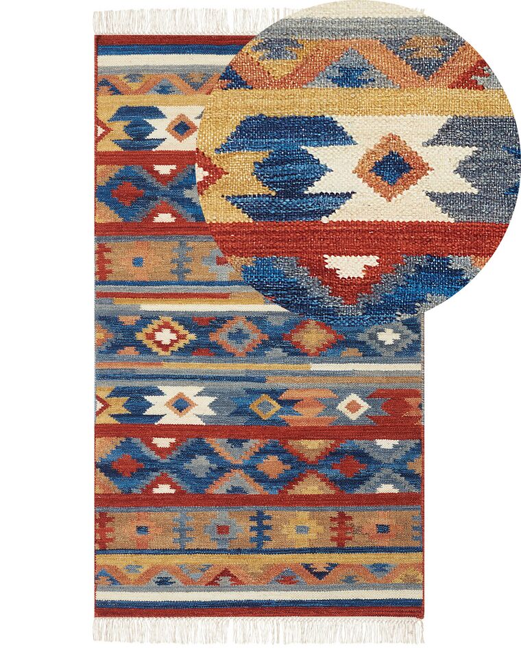 Kelim Teppich Wolle mehrfarbig 80 x 150 cm geometrisches Muster Kurzflor NORAKERT_859189
