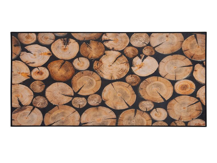 Tappeto a pelo corto marrone trama legno 80 x 150 cm KARDERE_715456