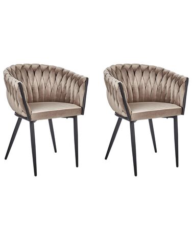 Conjunto de 2 sillas de comedor de terciopelo gris pardo MILAN