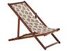 Set of 2 Acacia Folding Deck Chairs and 2 Replacement Fabrics Dark Wood with Off-White / Oranges Pattern ANZIO_819821