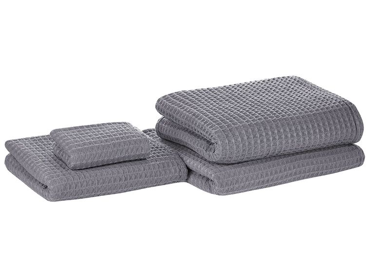 Set of 4 Cotton Towels Grey AREORA_797692