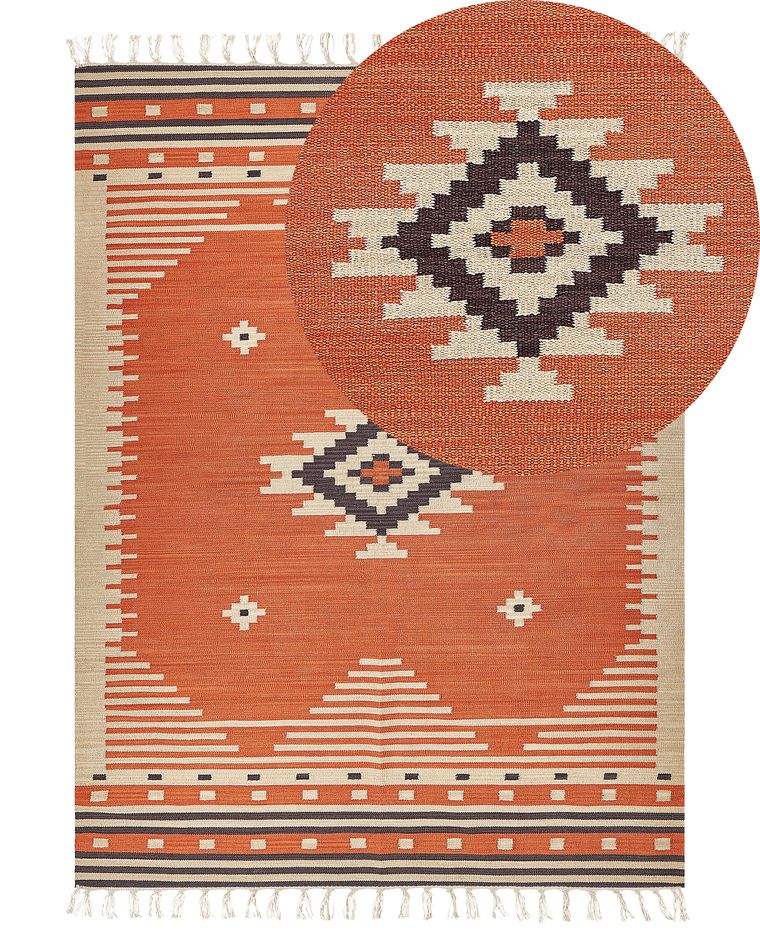 Cotton Kilim Area Rug 140 x 200 cm Orange GAVAR Beliani.co.uk