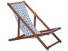 Set of 2 Acacia Folding Deck Chairs and 2 Replacement Fabrics Dark Wood with Off-White / White and Blue Pattern ANZIO_800501