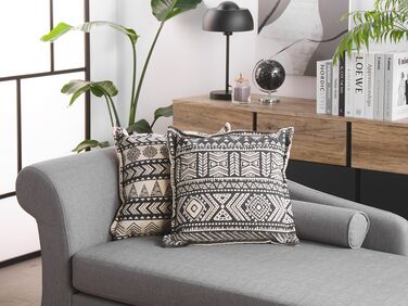 Set of 2 Cotton Cushions Geometric Pattern 45 x 45 cm Black and Beige SIRVAN
