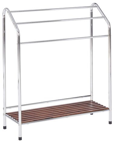 Towel Stand with Shelf 72 x 85 cm Silver and Dark Wood MURIVA