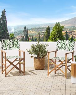 Vaalea akaasiapuinen puutarhatuoli luonnonvalkoisella/lehtikuvioisella kankaalla 2 kpl CINE