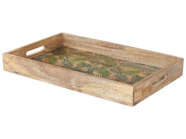 Decorative Tray Leaves Pattern Light Wood and Green TYLIS