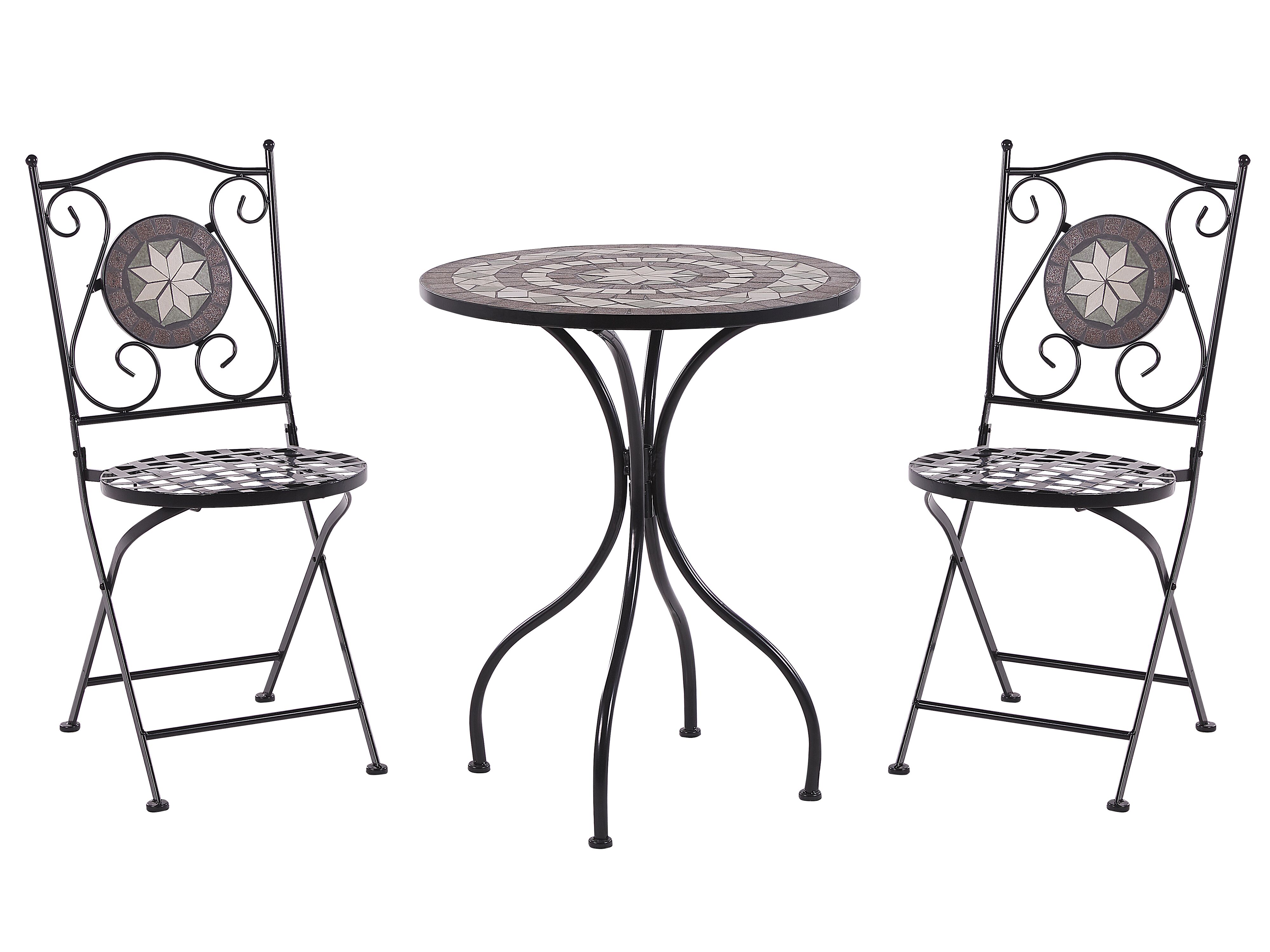 Ensemble de table de balcon et deux chaises pliantes en acier et mosaïque  en céramique