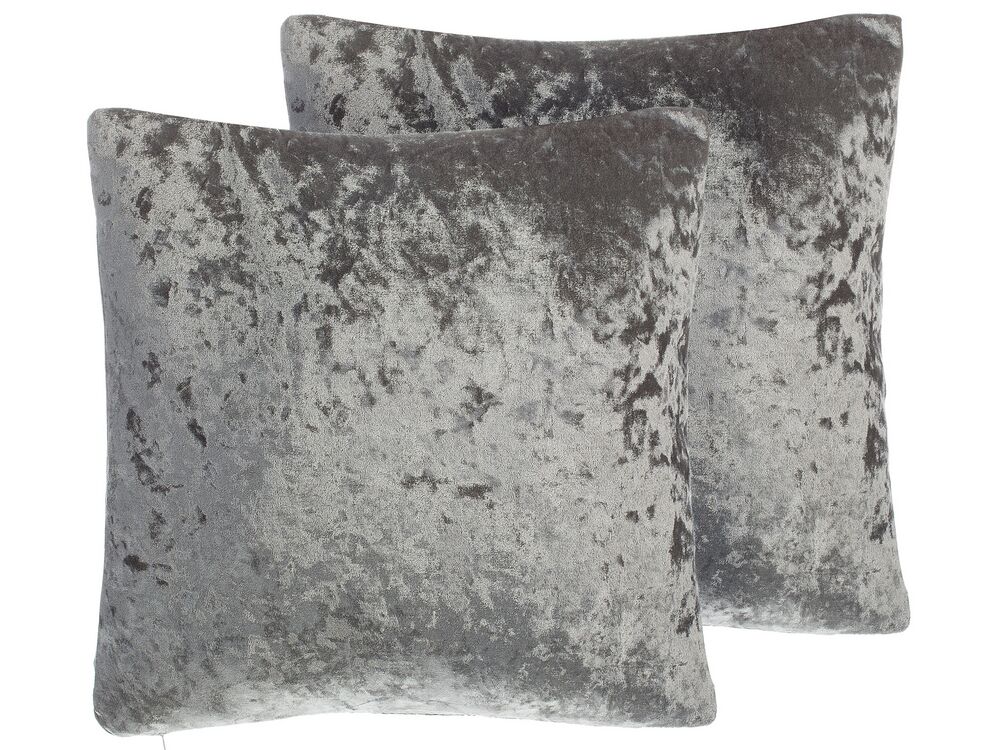 Set Di 2 Cuscini Decorativi In Velluto Grigio 45 X 45 Cm Hosta Beliani It