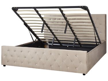 Zamatová posteľ s úložným priestorom 180 x 200 cm sivobéžová AMIENS