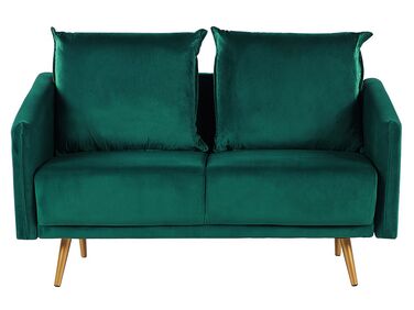 2-Sitzer Sofa Samtstoff grün mit goldenen Beinen MAURA