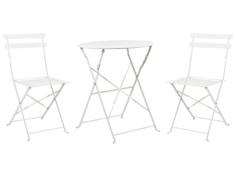 Salon de jardin bistrot table et 2 chaises en acier blanc FIORI_804825