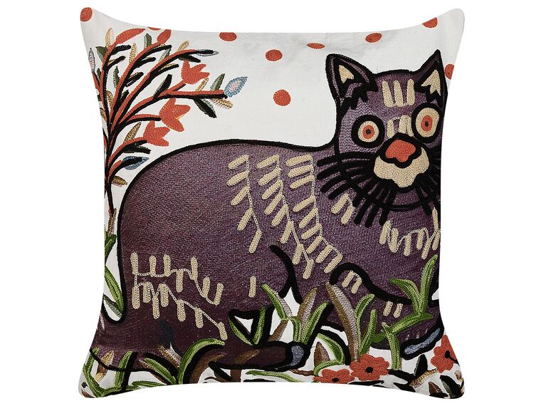 Embroidered Cotton Cushion Cat Motif 50 x 50 cm Multicolour PHUSRO_829309