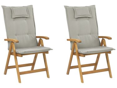 Set of 2 Acacia Wood Garden Folding Chairs with Taupe Cushions JAVA