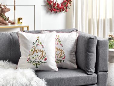 Set of 2 Velvet Cushions Christmas Tree Pattern 45 x 45 cm White ECHEVERIA 