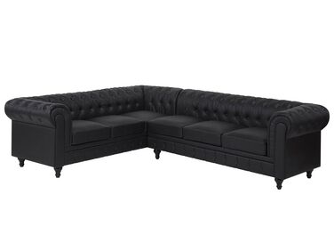 Right Hand Faux Leather Corner Sofa Black CHESTERFIELD