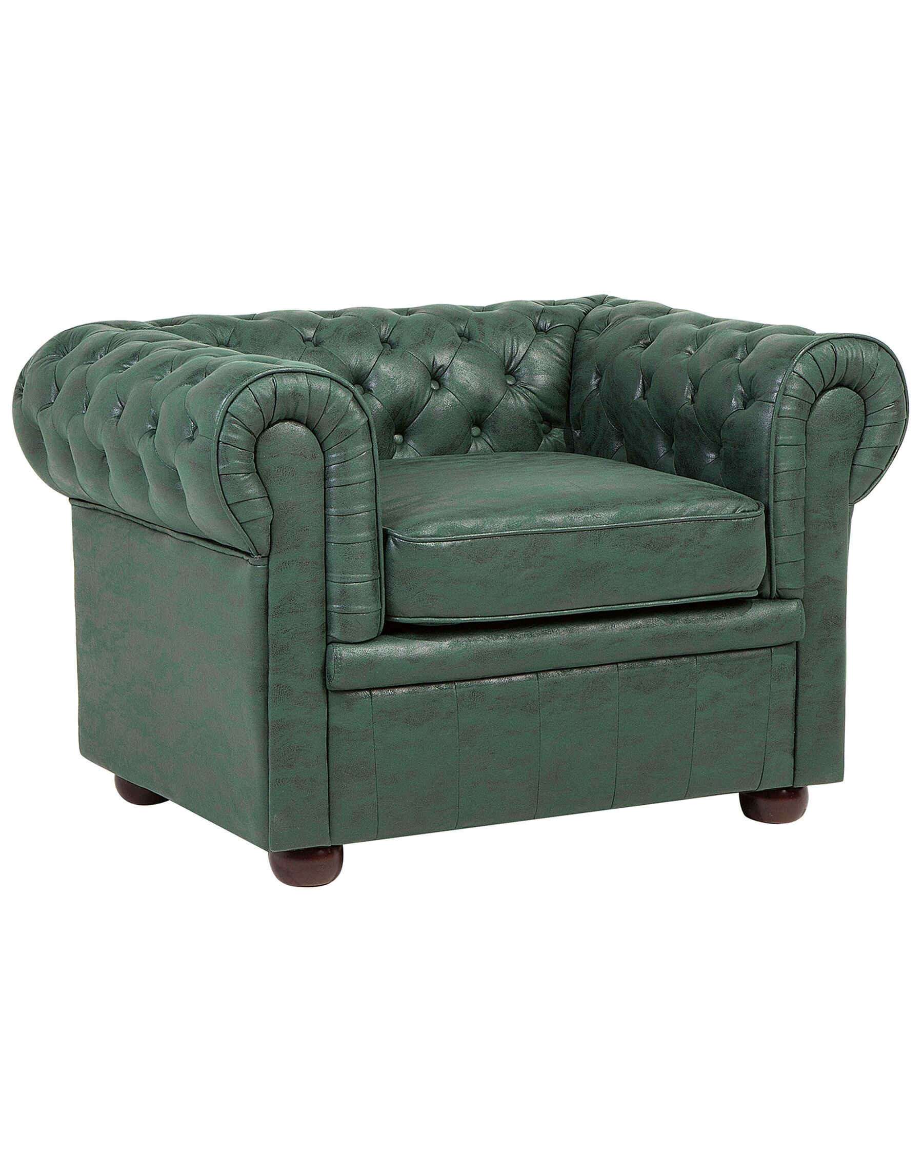 Classic English Chesterfield Armchair Button Tufted Air Leather Green