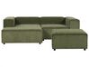 Kombinálható kétszemélyes jobb oldali zöld kordbársony kanapé ottománnal APRICA_897104