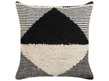 Tkaný bavlněný polštář s geometrickým vzorem 50 x 50 cm béžový/černý KHORA