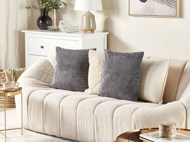 Set of 2 Velvet Cushions Geometric Pattern 45 x 45 cm Grey ASPIDISTRA
