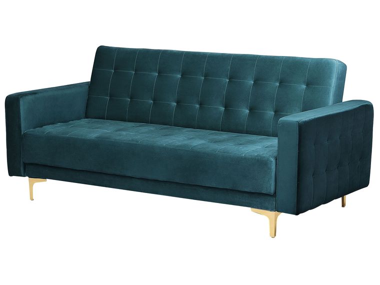 3 Seater Velvet Sofa Bed Teal ABERDEEN Beliani.co.uk