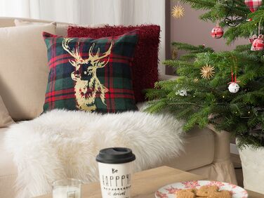 Set of 2 Cushions Reindeer Print 45 x 45 cm Green with Red RUDOLPH