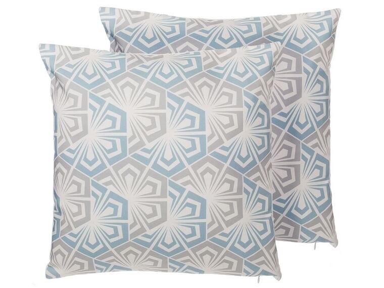 Set of 2 Cushions Geometric Pattern 45 x 45 cm Blue and Grey PRIMROSE_770058