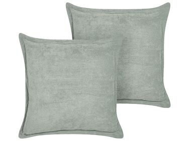 Set of 2 Corduroy Cushions 43 x 43 cm Light Green ZINNIA