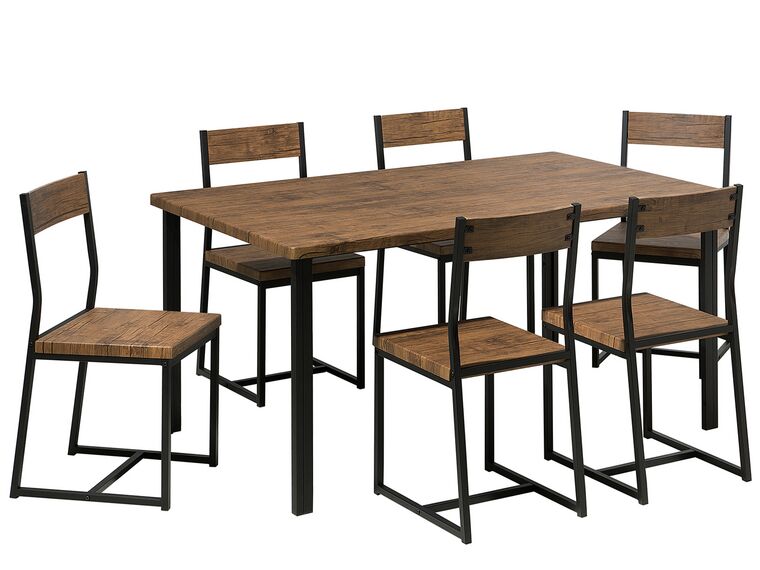 Jedálenská súprava stola a 6 stoličiek tmavé drevo/čierna LAREDO_690197