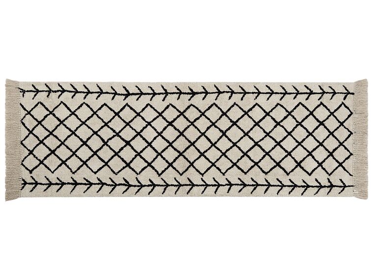 Teppich Baumwolle beige / schwarz 80 x 230 cm geometrisches Muster Kurzflor BOZKIR_839794