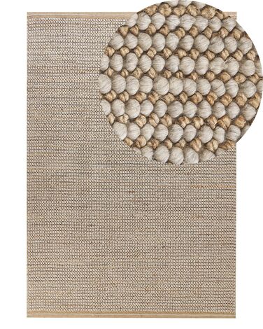 Teppich Wolle beige 140 x 200 cm Kurzflor BANOO