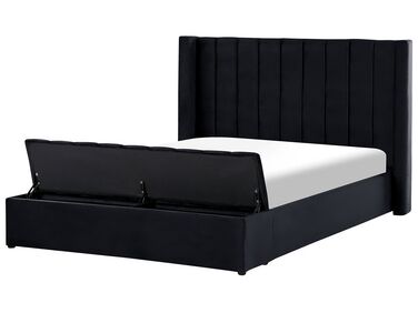 Velvet EU King Size Bed with Storage Bench Black NOYERS
