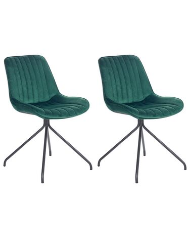 Conjunto de 2 sillas de terciopelo verde esmeralda/negro NAVASOTA
