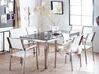 Hatszemélyes fekete gránit étkezőasztal fehér textilén székekkel GROSSETO_767047