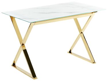 Glass Top Dining Table 120 x 70 cm Marble Effect and Gold ATTICA