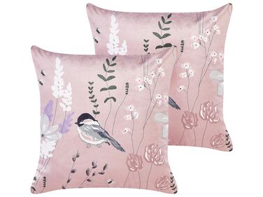 Conjunto de 2 almofadas decorativas em veludo rosa 45 x 45 cm CYCLAMEN