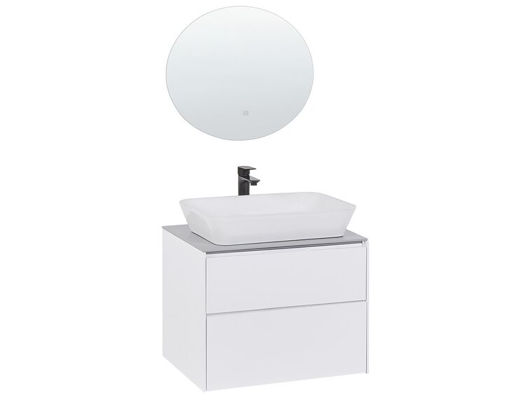 Móvel de casa de banho com espelho em branco e cinzento MANZON_818346