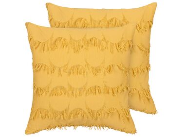 Set of 2 Cushions with Tassels 45 x 45 cm Yellow AGASTACHE