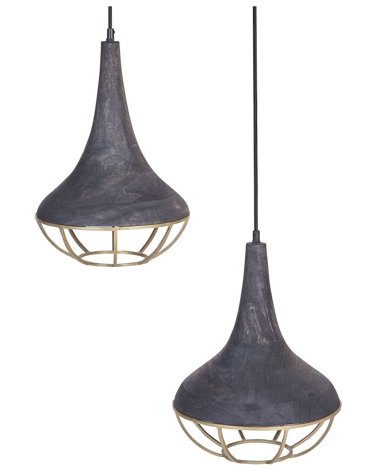 Lampe suspendue en bois de manguier noir et laiton BAGMATI_867776