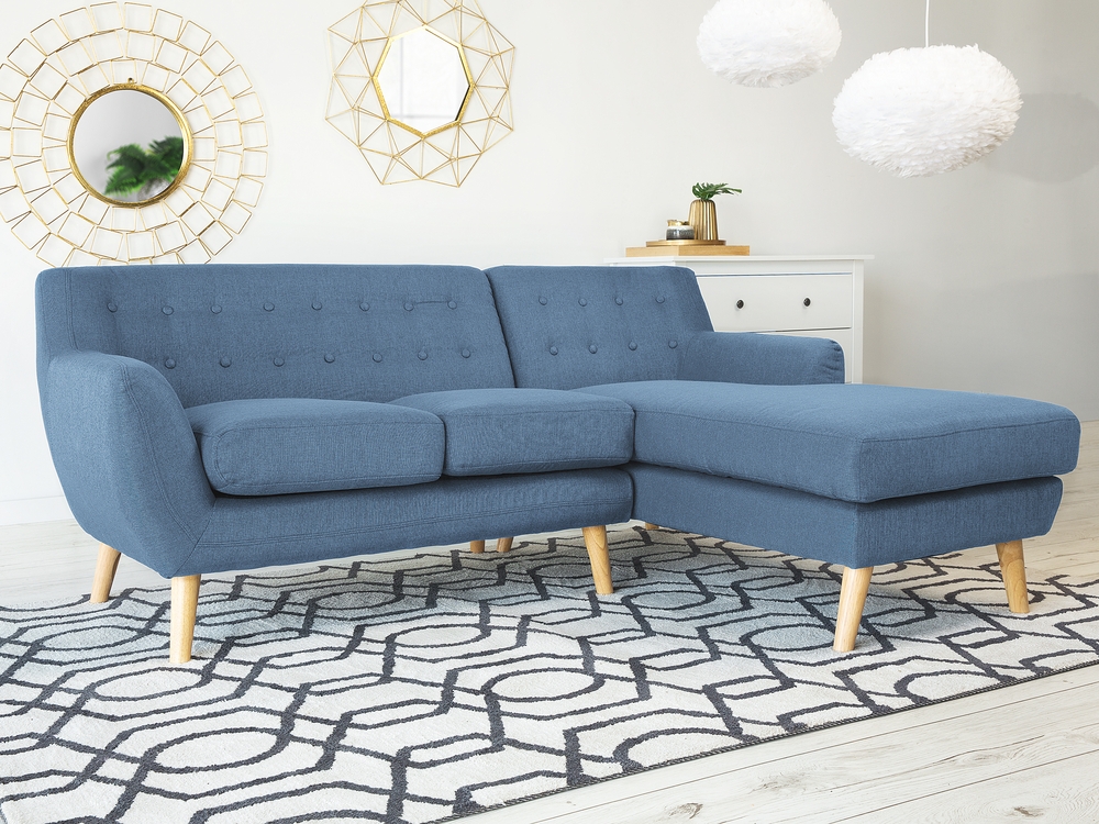 Left Hand Fabric Corner Sofa Blue