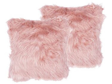 Set of 2 Faux Fur Cushions 42 x 42 cm Pink LUBHA