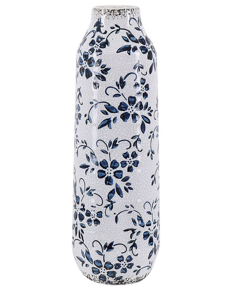 Blumenvase Steinzeug weiß / blau 30 cm MULAI_810756