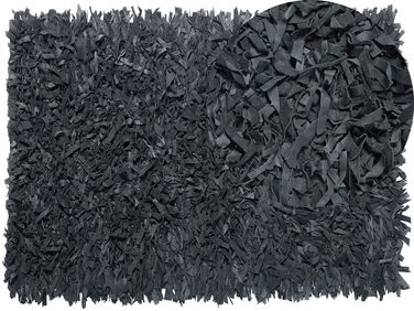 Matta 160 x 230 cm shaggy läder svart MUT