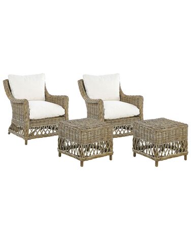 Set of 2 Rattan Garden Chairs with Footstool Natural RIBOLLA